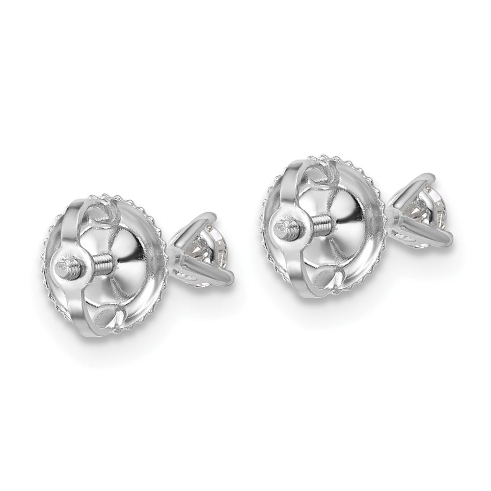 14k White Gold 1/5 carat Lab Grown Diamond VS+ F+ Round Complete Three Prong Screwback Stud Earrings