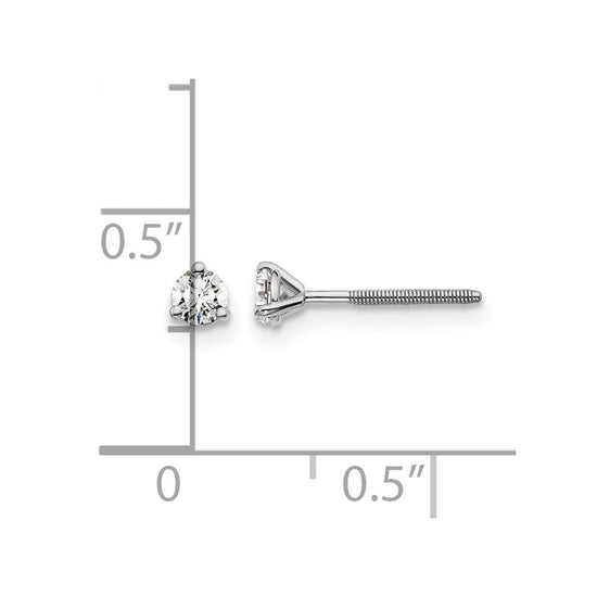 14k White Gold 1/5 carat Certified Lab Grown Diamond VS+ F+ Round Complete Three Prong Screwback Stud Earrings