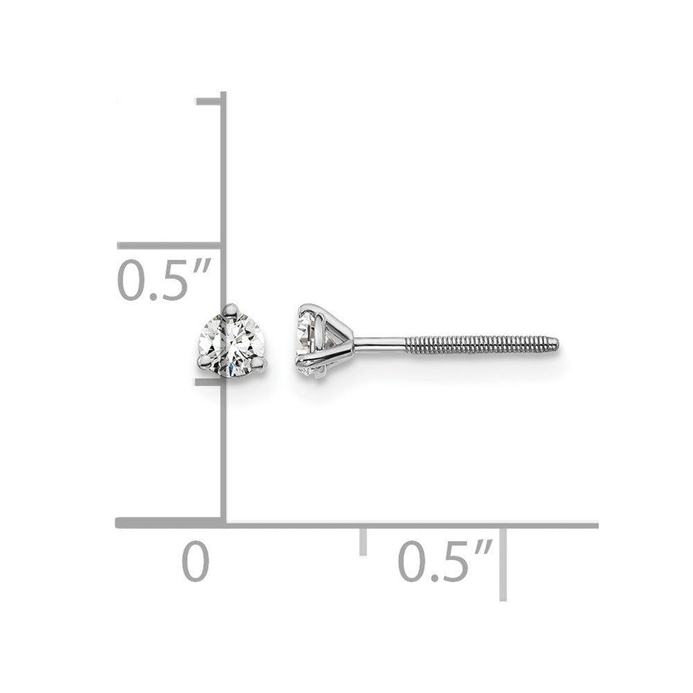 14k White Gold 1/5 carat Certified Lab Grown Diamond VS+ F+ Round Complete Three Prong Screwback Stud Earrings