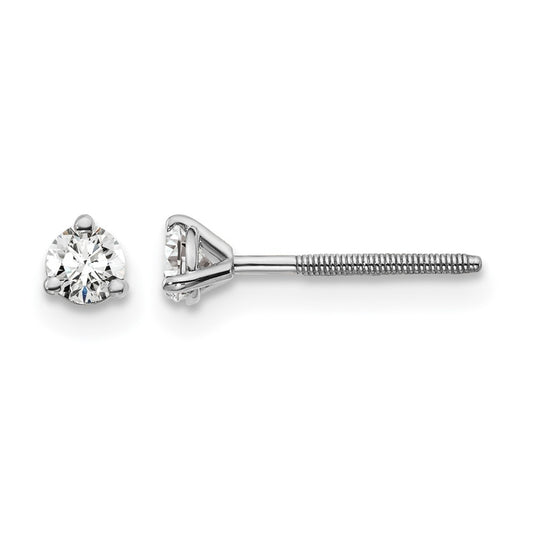14k White Gold 1/5 carat Lab Grown Diamond VS/SI+ G+ Round Complete Three Prong Screwback Stud Earrings