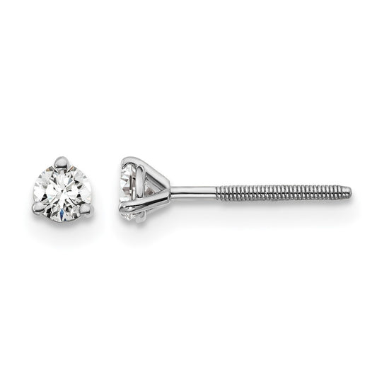 14k White Gold 1/5 carat Lab Grown Diamond VS+ F+ Round Complete Three Prong Screwback Stud Earrings