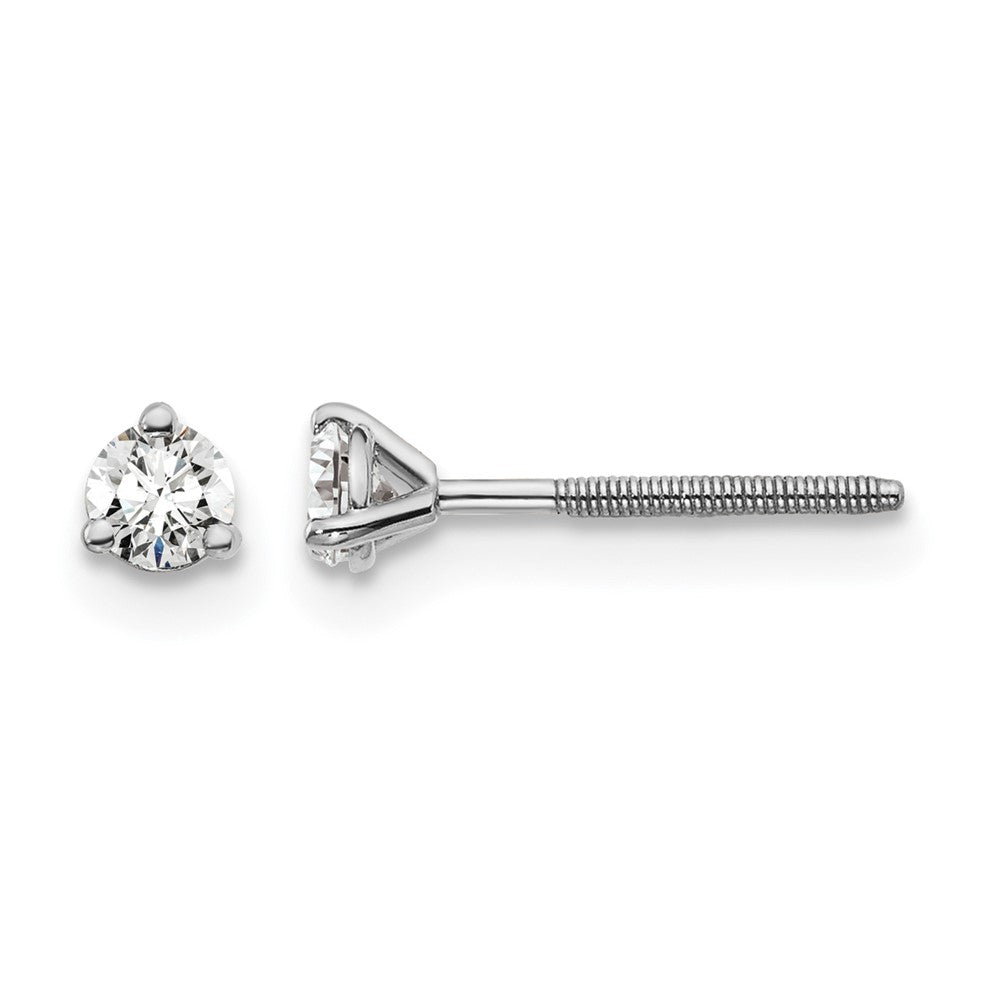 14k White Gold 1/5 carat Lab Grown Diamond VS+ F+ Round Complete Three Prong Screwback Stud Earrings