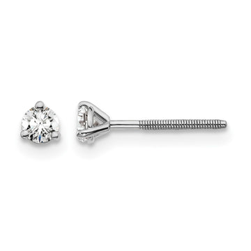14k White Gold 1/5 carat Lab Grown Diamond VS+ F+ Round Complete Three Prong Screwback Stud Earrings
