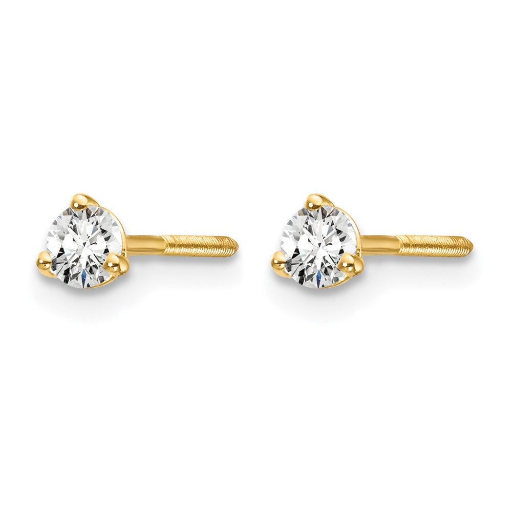 14k 1/5 carat Certified Lab Grown Diamond VS/SI+ G+ Round Complete Three Prong Screwback Stud Earrings