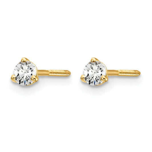 14k 1/5 carat Certified Lab Grown Diamond VS/SI+ G+ Round Complete Three Prong Screwback Stud Earrings