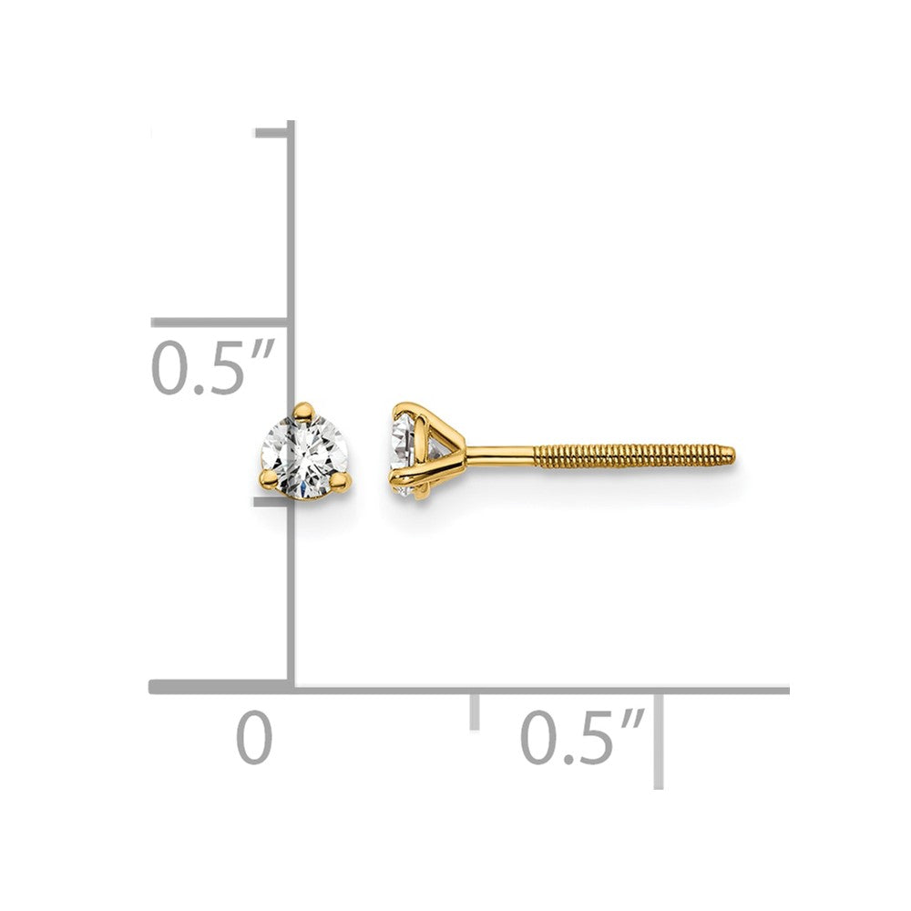 14k Yellow Gold 1/5 ctw Lab Grown Diamond VS+ F+ Round 3 Prong Heavy Wt. Screwback Stud Earrings