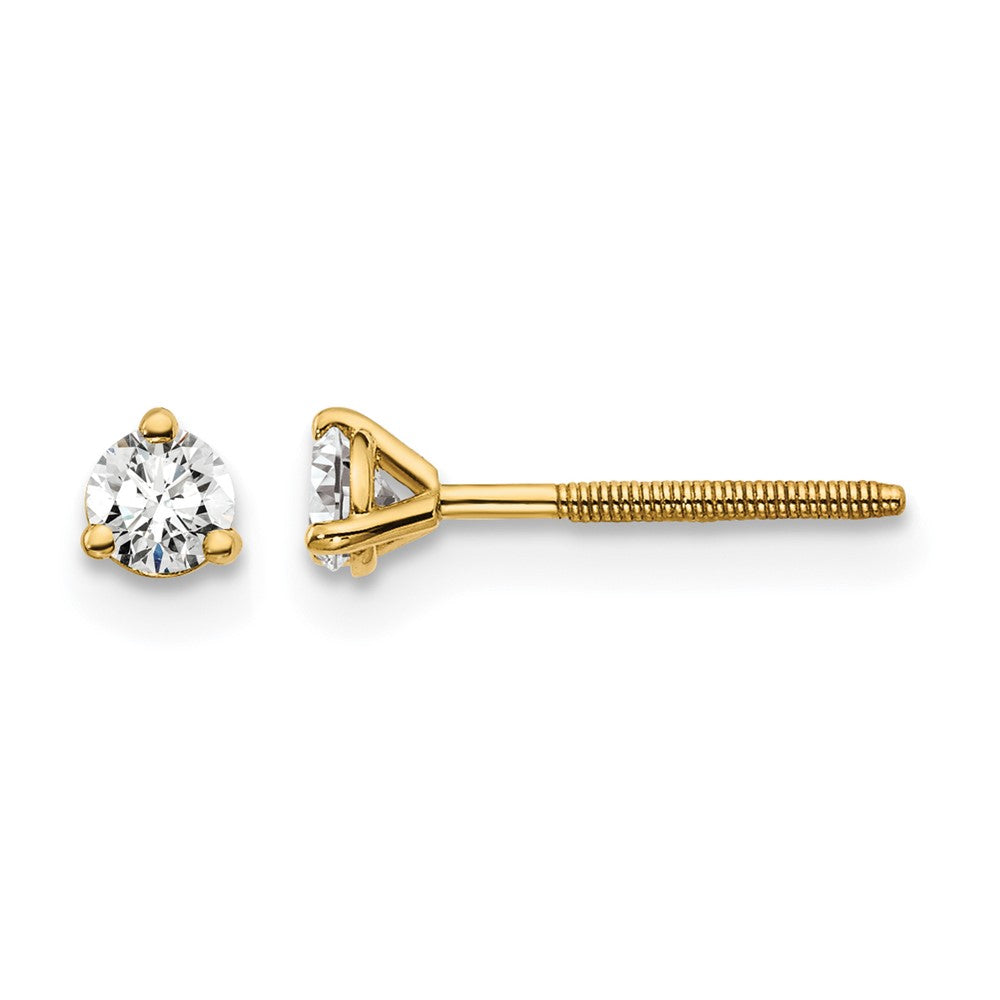 14k 1/5 carat Certified Lab Grown Diamond VS/SI+ G+ Round Complete Three Prong Screwback Stud Earrings