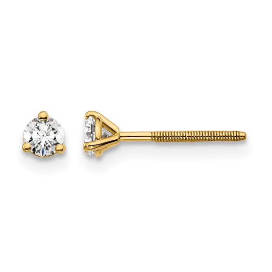 14k 1/5 carat Certified Lab Grown Diamond VS/SI+ G+ Round Complete Three Prong Screwback Stud Earrings