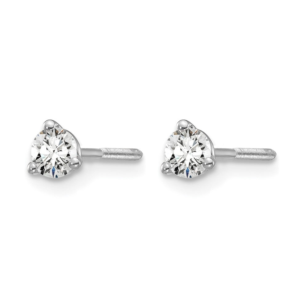 14k White Gold 1/4 carat Lab Grown Diamond VS/SI+ G+ Round Complete Three Prong Screwback Stud Earrings