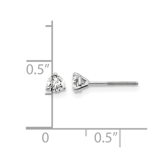14k White Gold 1/4 carat Lab Grown Diamond VS/SI+ G+ Round Complete Three Prong Screwback Stud Earrings