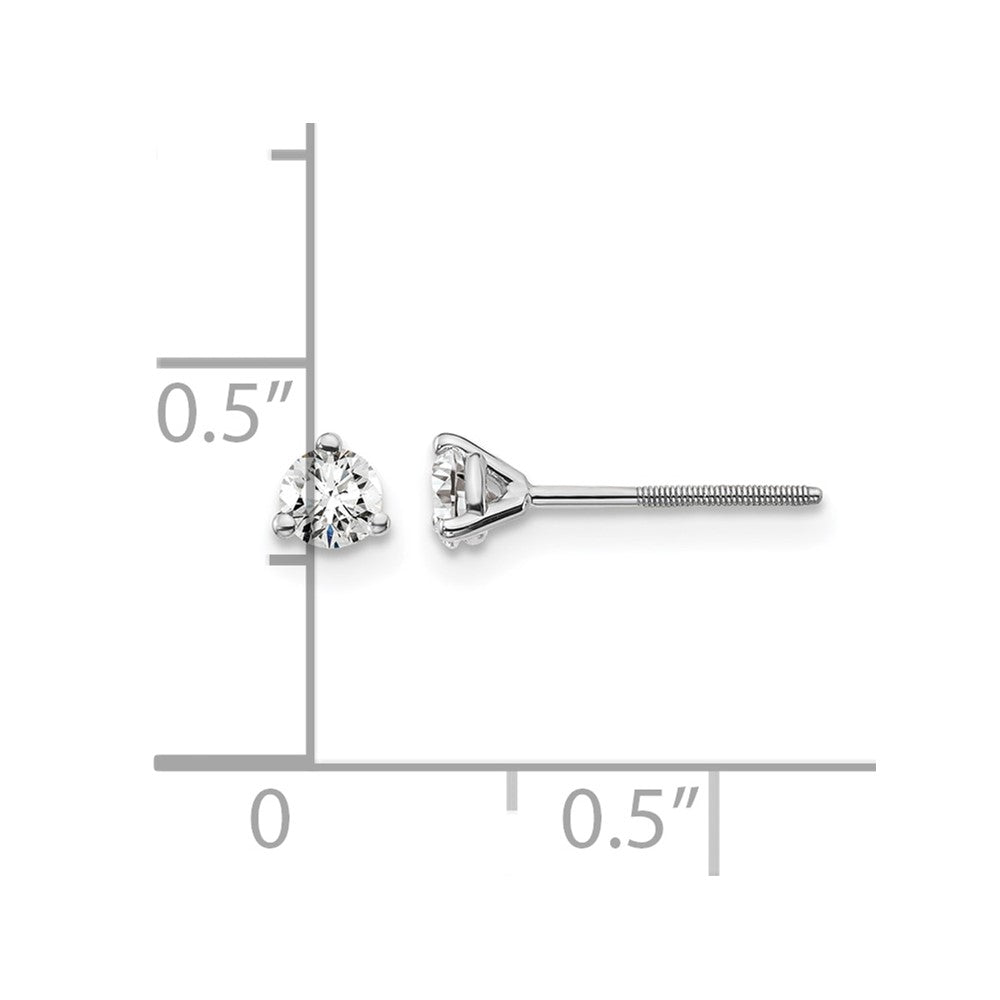 14k White Gold 1/4 carat Lab Grown Diamond VS/SI+ G+ Round Complete Three Prong Screwback Stud Earrings