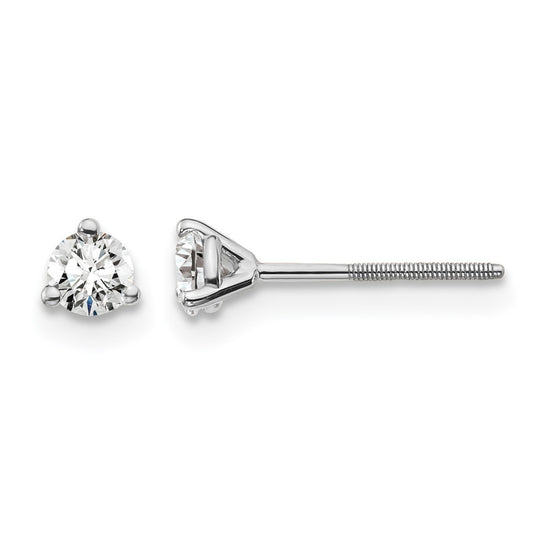 14k White Gold 1/4 carat Certified Lab Grown Diamond VS/SI+ G+ Round Complete Three Prong Screwback Stud Earrings