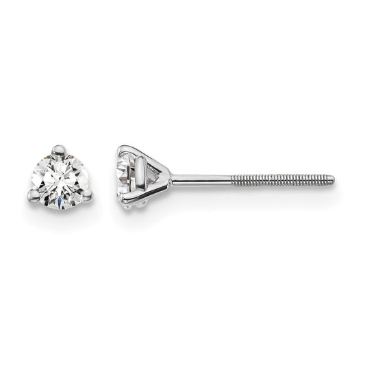 14k White Gold 1/4 carat Certified Lab Grown Diamond VS/SI+ G+ Round Complete Three Prong Screwback Stud Earrings