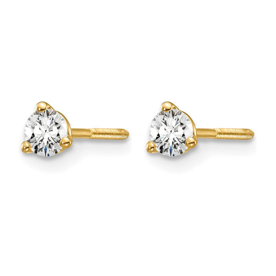 14k 1/4 carat Certified Lab Grown Diamond VS+ F+ Round Complete Three Prong Screwback Stud Earrings