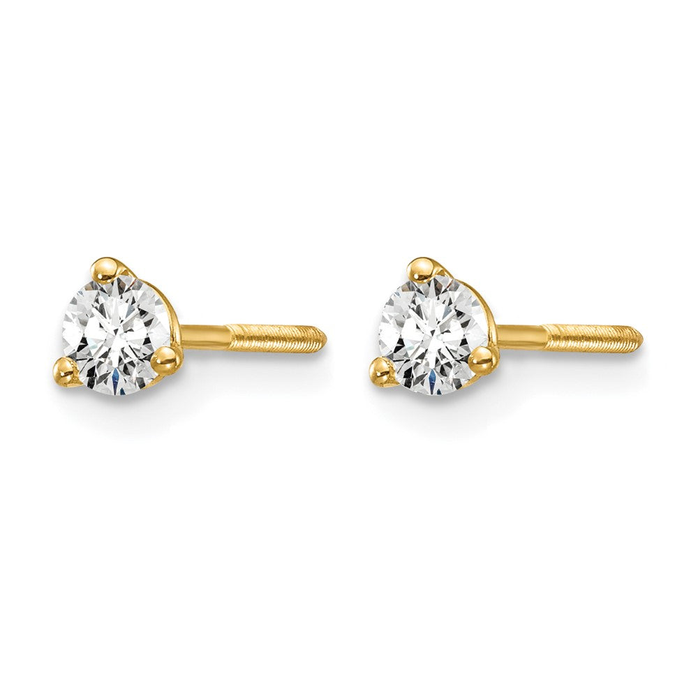 14k 1/4 carat Certified Lab Grown Diamond VS+ F+ Round Complete Three Prong Screwback Stud Earrings