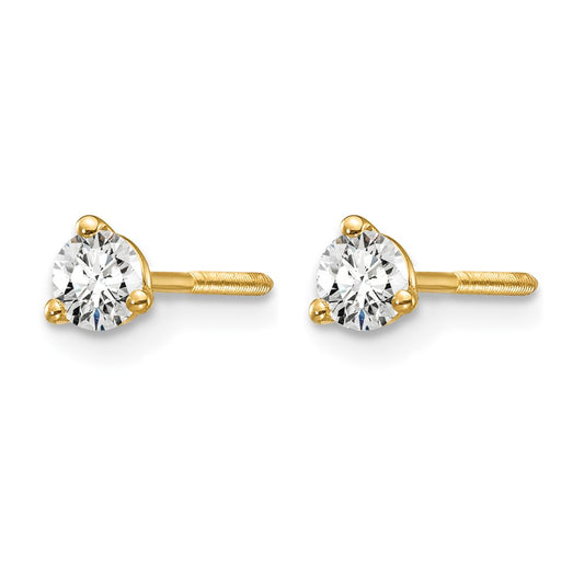14k 1/4 carat Certified Lab Grown Diamond VS+ F+ Round Complete Three Prong Screwback Stud Earrings
