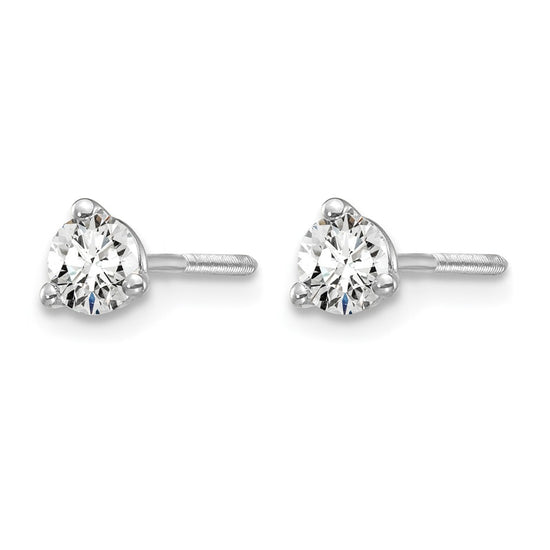 14k White Gold 1/3 carat Certified Lab Grown Diamond VS+ F+ Round Complete Three Prong Screwback Stud Earrings