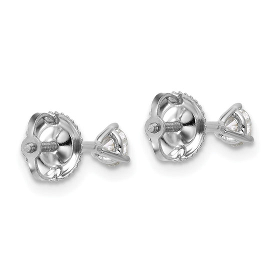 14k White Gold 1/3 carat Lab Grown Diamond VS+ F+ Round Complete Three Prong Screwback Stud Earrings