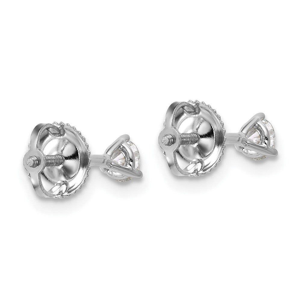 14k White Gold 1/3 carat Lab Grown Diamond VS+ F+ Round Complete Three Prong Screwback Stud Earrings