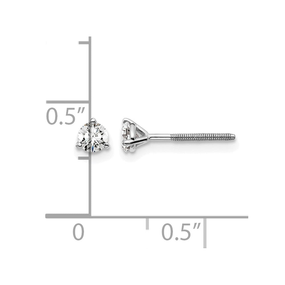 14k White Gold 1/3 carat Lab Grown Diamond VS+ F+ Round Complete Three Prong Screwback Stud Earrings