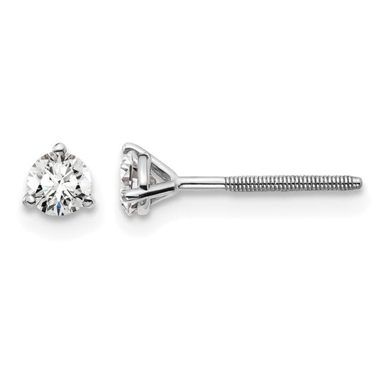 14k White Gold 1/3 carat Lab Grown Diamond VS+ F+ Round Complete Three Prong Screwback Stud Earrings