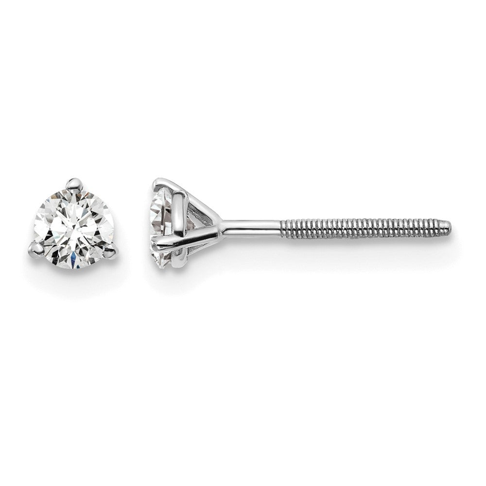 14k White Gold 1/3 carat Lab Grown Diamond VS+ F+ Round Complete Three Prong Screwback Stud Earrings