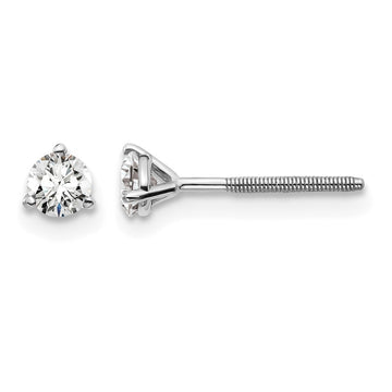 14k White Gold 1/3 carat Lab Grown Diamond VS+ F+ Round Complete Three Prong Screwback Stud Earrings