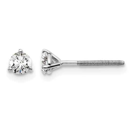 14k White Gold 1/3 carat Lab Grown Diamond VS+ F+ Round Complete Three Prong Screwback Stud Earrings