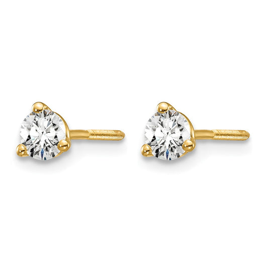14k 1/3 carat Lab Grown Diamond VS/SI+ G+ Round Complete Three Prong Screwback Stud Earrings