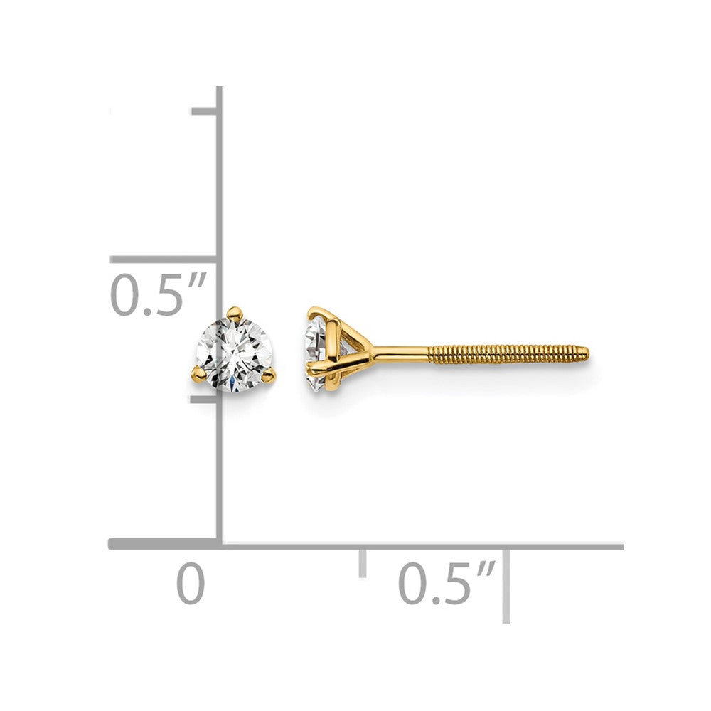 14k 1/3 carat Lab Grown Diamond VS/SI+ G+ Round Complete Three Prong Screwback Stud Earrings