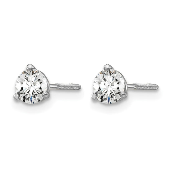 14k White Gold 1/2 carat Certified Lab Grown Diamond VS+ F+ Round Complete Three Prong Screwback Stud Earrings
