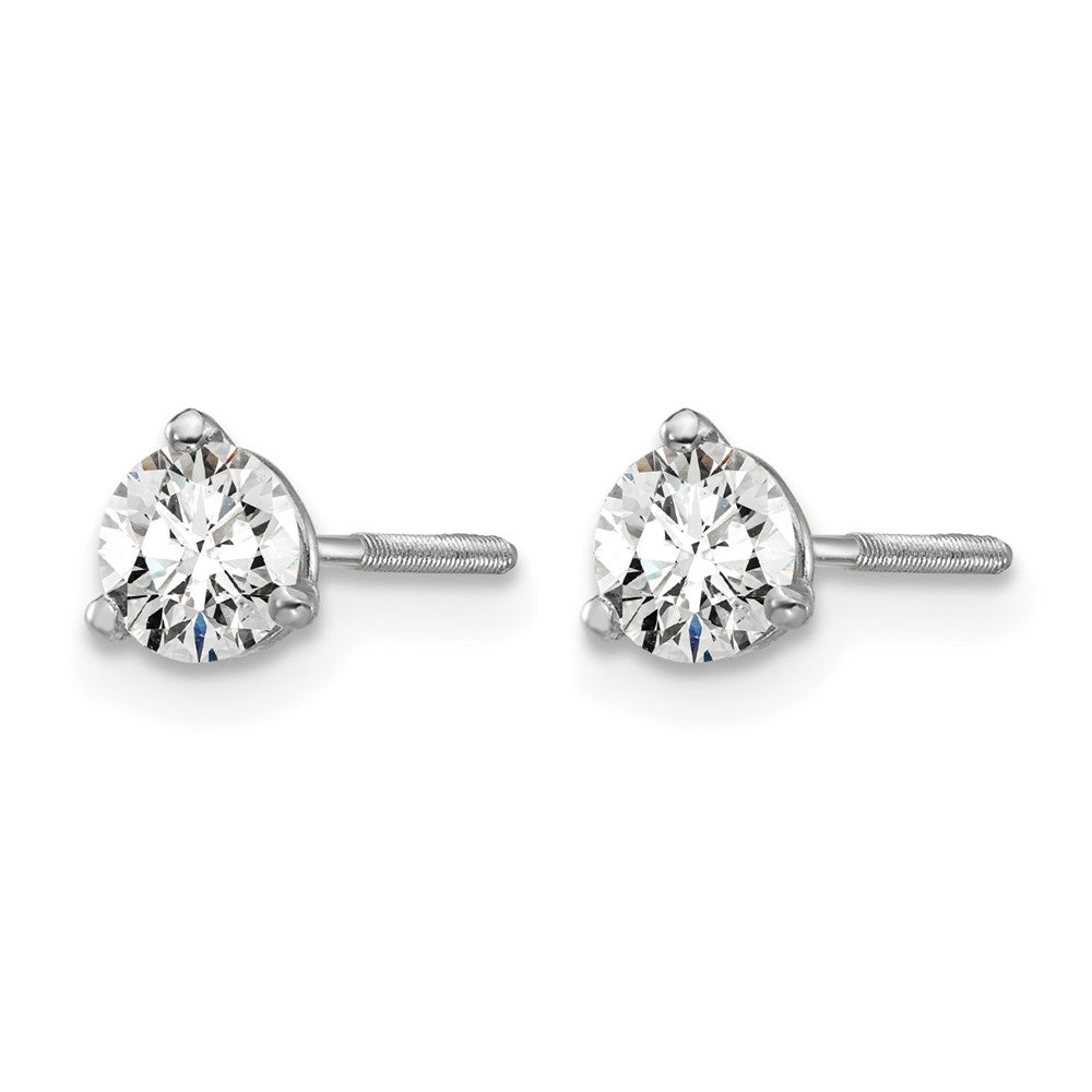 14k White Gold 1/2 carat Certified Lab Grown Diamond VS+ F+ Round Complete Three Prong Screwback Stud Earrings