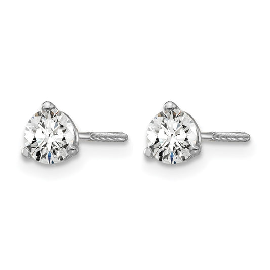 14k White Gold 1/2 carat Lab Grown Diamond VS/SI+ G+ Round Complete Three Prong Screwback Stud Earrings