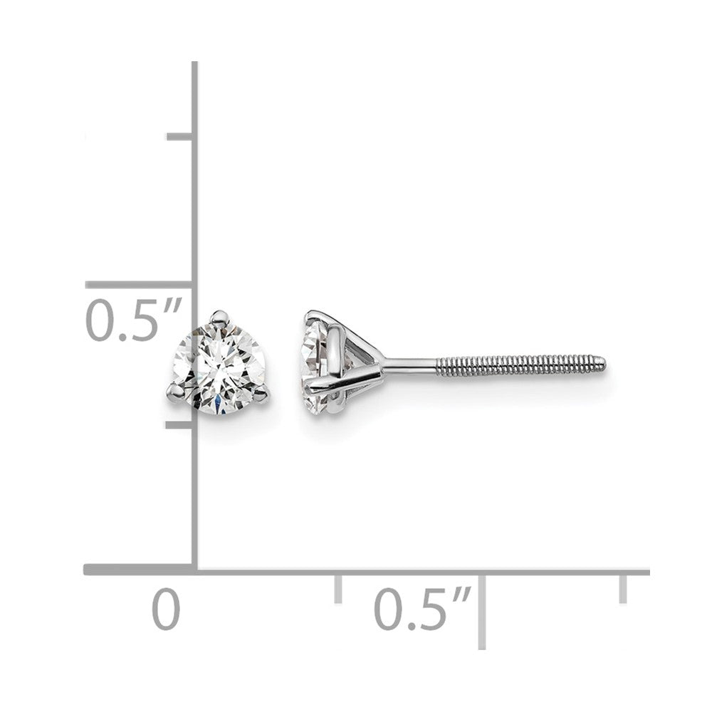 14k White Gold 1/2 carat Certified Lab Grown Diamond VS+ F+ Round Complete Three Prong Screwback Stud Earrings