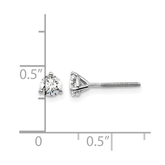 14k White Gold 1/2 carat Lab Grown Diamond VS+ F+ Round Complete Three Prong Screwback Stud Earrings