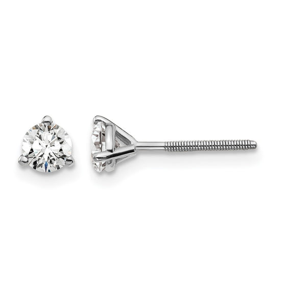 14k White Gold 1/2 carat Certified Lab Grown Diamond VS+ F+ Round Complete Three Prong Screwback Stud Earrings