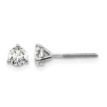 14k White Gold 1/2 carat Lab Grown Diamond VS/SI+ G+ Round Complete Three Prong Screwback Stud Earrings