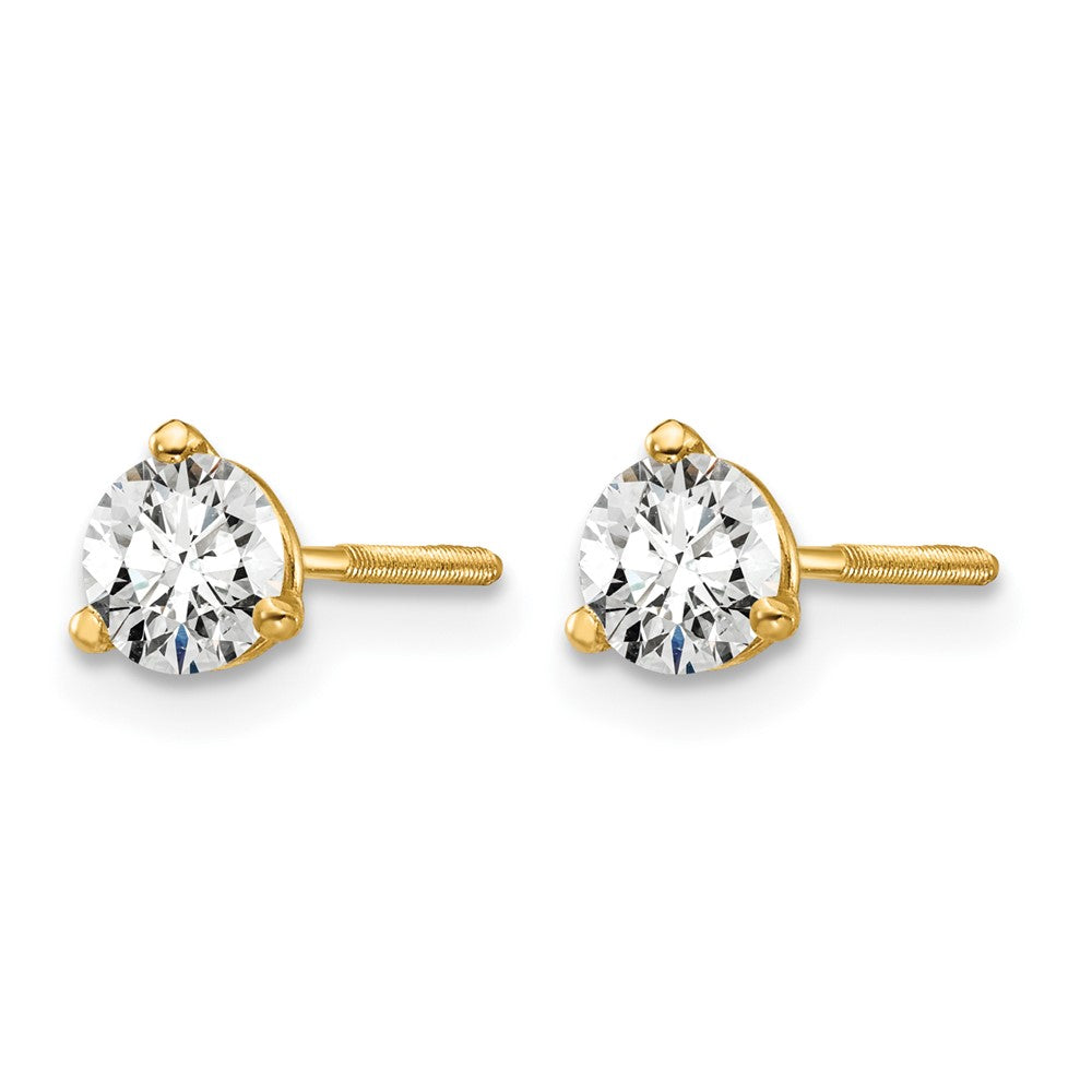 14k 1/2 carat Certified Lab Grown Diamond VS+ F+ Round Complete Three Prong Screwback Stud Earrings