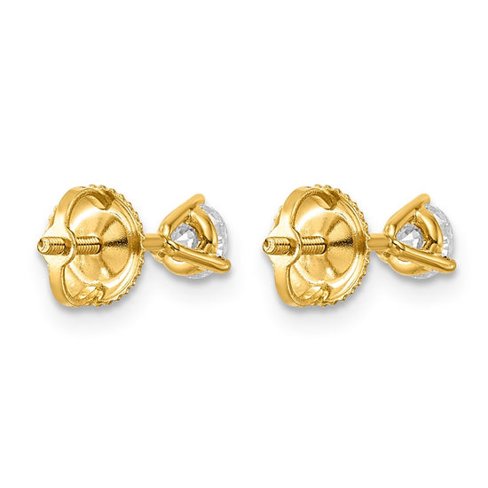 14k 1/2 carat Certified Lab Grown Diamond VS+ F+ Round Complete Three Prong Screwback Stud Earrings