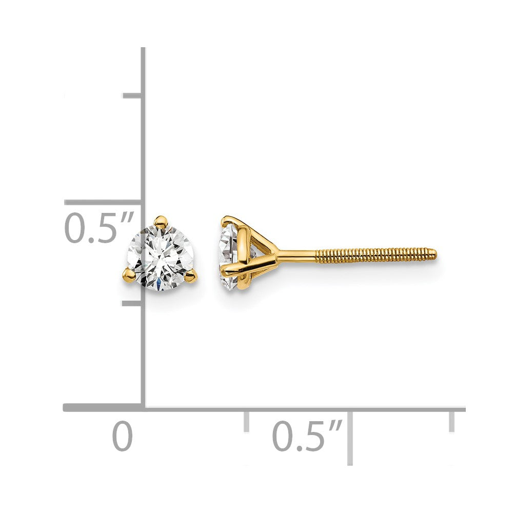 14k 1/2 carat Certified Lab Grown Diamond VS/SI+ G+ Round Complete Three Prong Screwback Stud Earrings