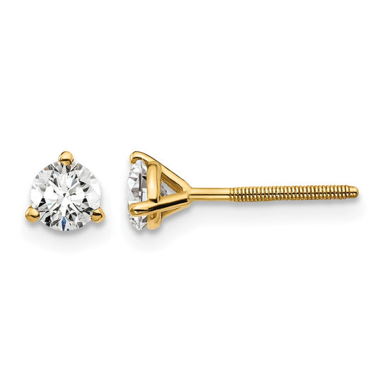 14k 1/2 carat Certified Lab Grown Diamond VS/SI+ G+ Round Complete Three Prong Screwback Stud Earrings