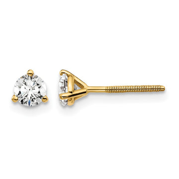 14k 1/2 carat Certified Lab Grown Diamond VS/SI+ G+ Round Complete Three Prong Screwback Stud Earrings