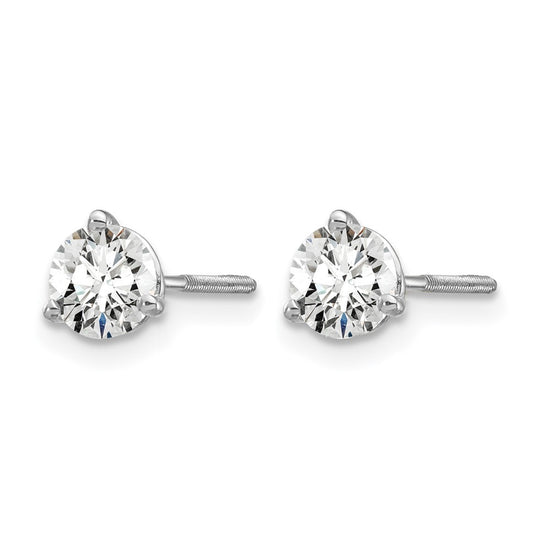 14k White Gold 5/8 carat Lab Grown Diamond VS/SI+ G+ Round Complete Three Prong Screwback Stud Earrings