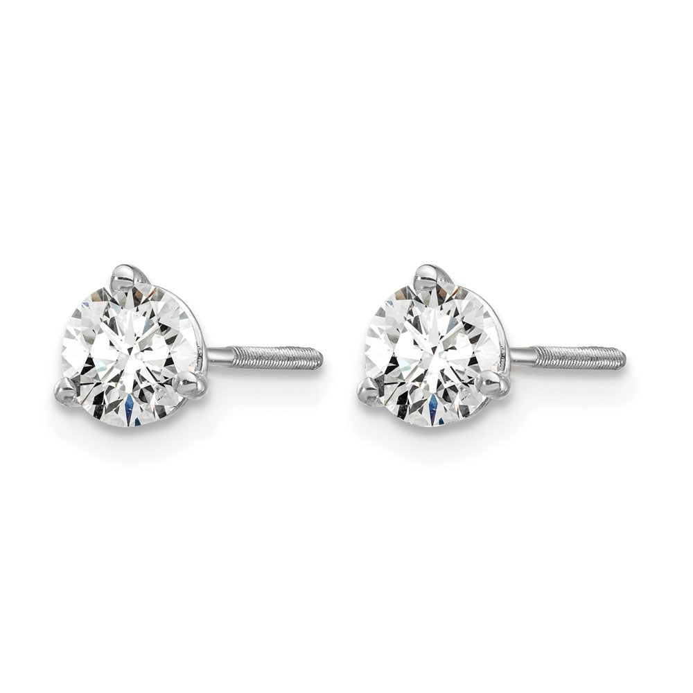14k White Gold 5/8 carat Certified Lab Grown Diamond VS+ F+ Round Complete Three Prong Screwback Stud Earrings