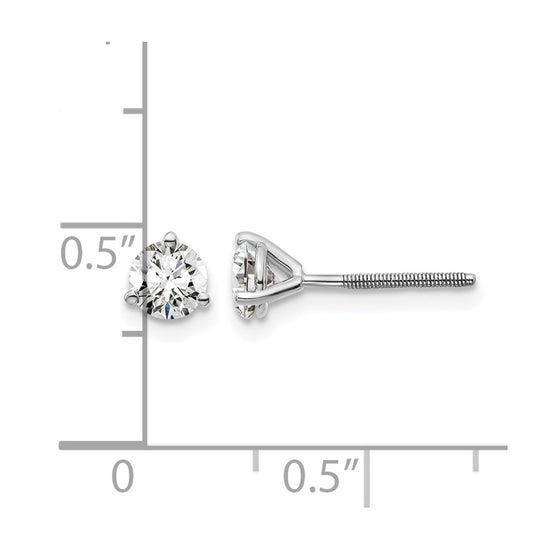 14k White Gold 5/8 carat Certified Lab Grown Diamond VS+ F+ Round Complete Three Prong Screwback Stud Earrings