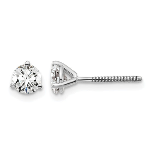 14k White Gold 5/8 carat Lab Grown Diamond VS/SI+ G+ Round Complete Three Prong Screwback Stud Earrings