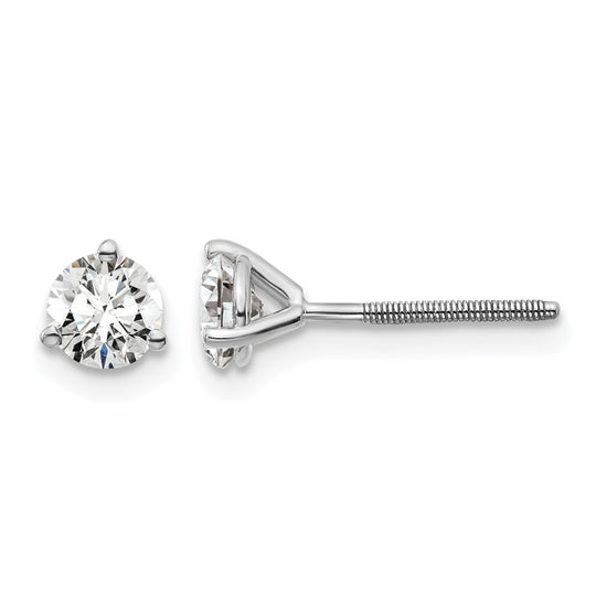 14k White Gold 5/8 carat Lab Grown Diamond VS+ F+ Round Complete Three Prong Screwback Stud Earrings
