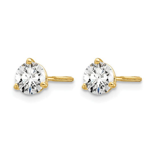 14k 5/8 carat Certified Lab Grown Diamond VS+ F+ Round Complete Three Prong Screwback Stud Earrings