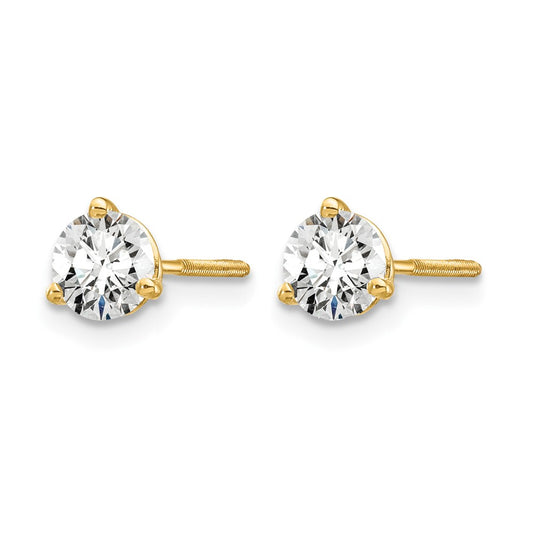 14k 5/8 carat Certified Lab Grown Diamond VS+ F+ Round Complete Three Prong Screwback Stud Earrings
