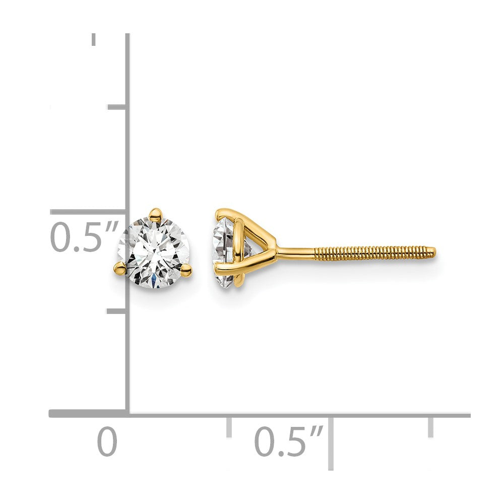 14k 5/8 carat Certified Lab Grown Diamond VS+ F+ Round Complete Three Prong Screwback Stud Earrings